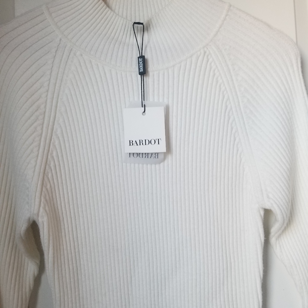SALE ❤  Bardot Ivory Mini Ribbed Mockneck Bodycon Long Sleeve Dress - Picture 4 of 15